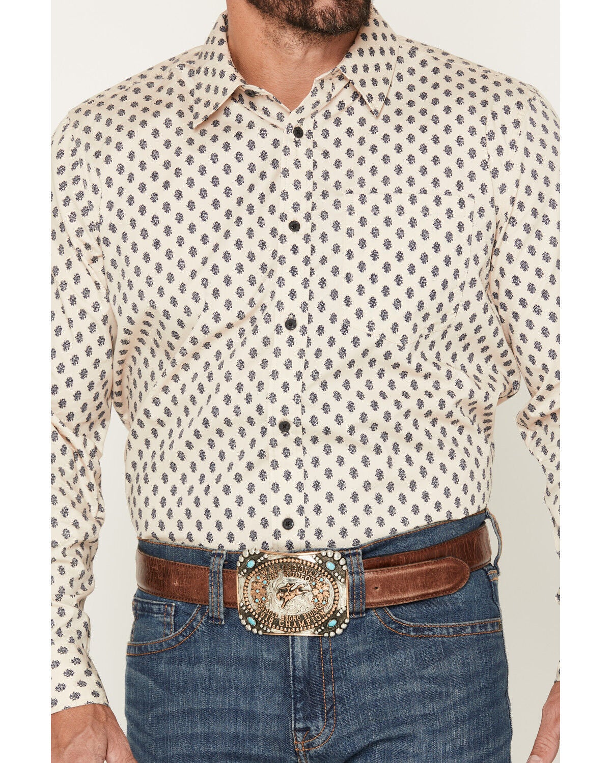 Image #3 - Gibson Trading Co Men's Old West Geo Print Long Sleeve Button-Down Western Shirt, Tan, hi-res