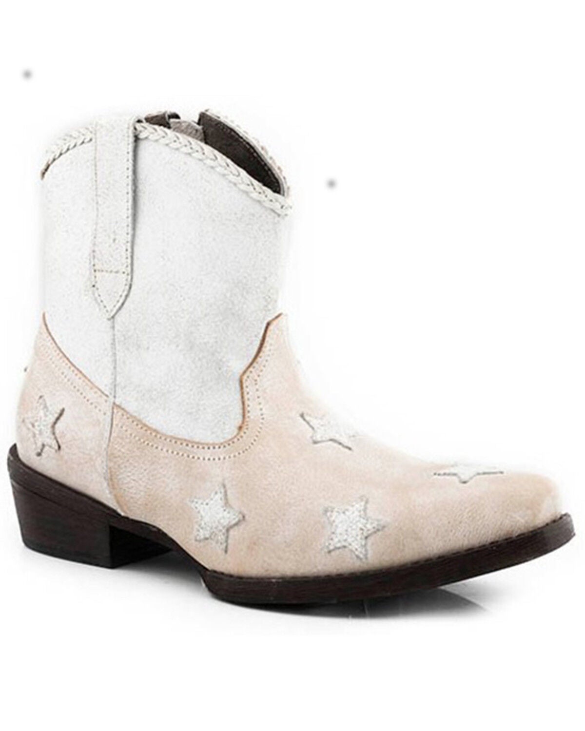 Roper Women's Liberty Crackle Shaft Western Fashion Booties - Snip Toe, White, hi-res