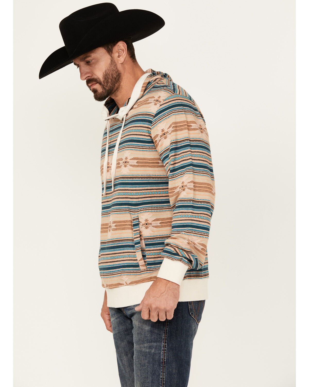 Image #2 - Rock & Roll Denim Men's Southwestern Print Hooded Sweatshirt, Tan, hi-res