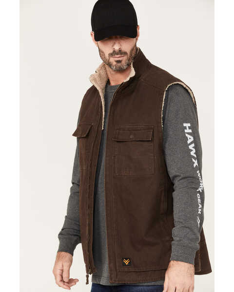 Image #2 - Hawx Men's Weathered Sherpa Lined Work Vest, Dark Brown, hi-res