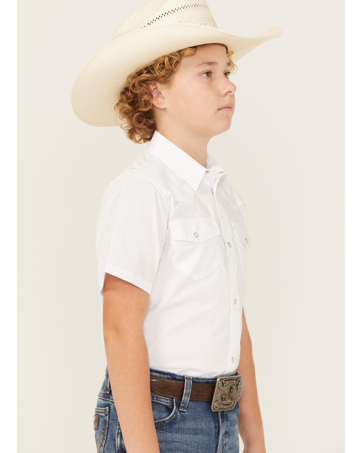 Image #3 - Gibson Trading Co Boys' Solid Short Sleeve Pearl Snap Western Shirt, White, hi-res
