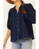 Free People Women's Suhrie Denim Short Sleeve Top , Dark Blue, hi-res