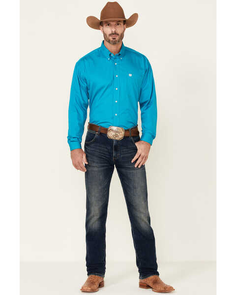 Cinch Men's Solid Turquoise Button-Down Western Shirt, Teal, hi-res
