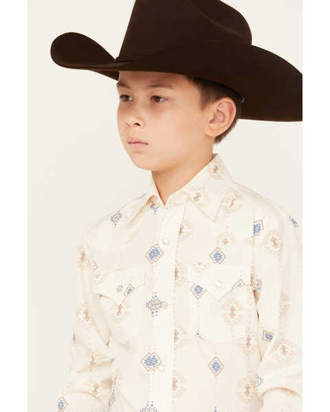 Image #2 - Ely Walker Boys' Southwestern Print Long Sleeve Pearl Snap Western Shirt , Tan, hi-res