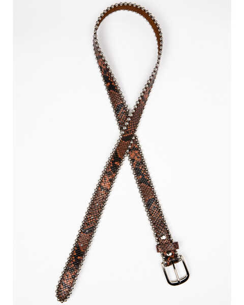Image #1 - Shyanne Women's Snake Print Skinny Belt, Brown, hi-res