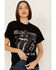 Image #1 - People Of Leisure Women's Rolling Stones 1981 American Tour Glitter Short Sleeve Graphic Tee, Black, hi-res