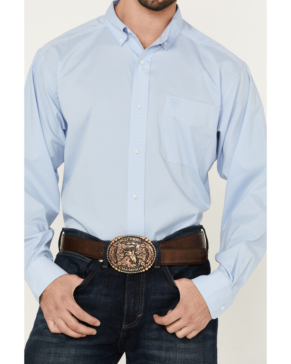 Image #3 - Ariat Men's 360 Airflow Solid Long Sleeve Button-Down Western Shirt, Light Blue, hi-res
