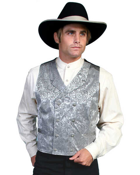 Image #1 - Wahmaker by Scully Men's Floral Silk Double Breasted Vest, Grey, hi-res