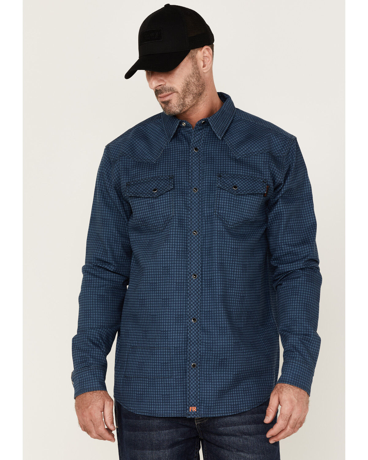 Image #1 - Cody James Men's FR Houndstooth Check Long Sleeve Snap Work Shirt, Medium Blue, hi-res