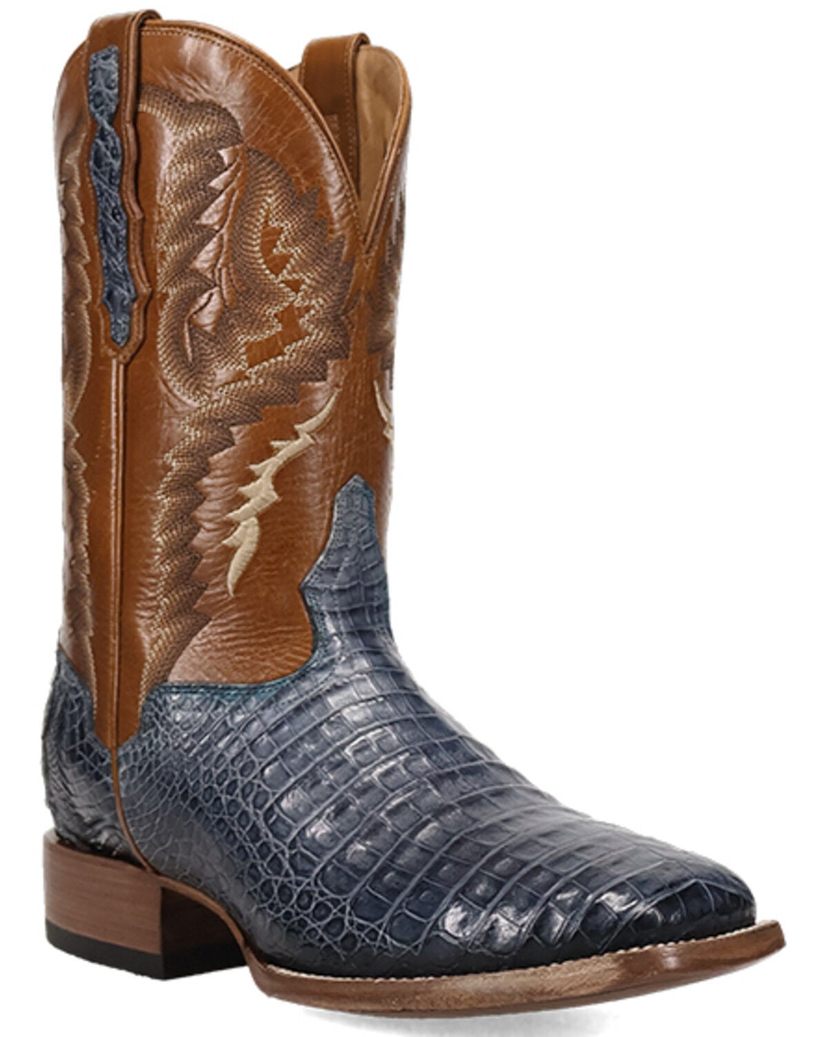 Image #1 - El Dorado Men's Exotic Caiman Belly Western Boots - Broad Square Toe, Blue, hi-res