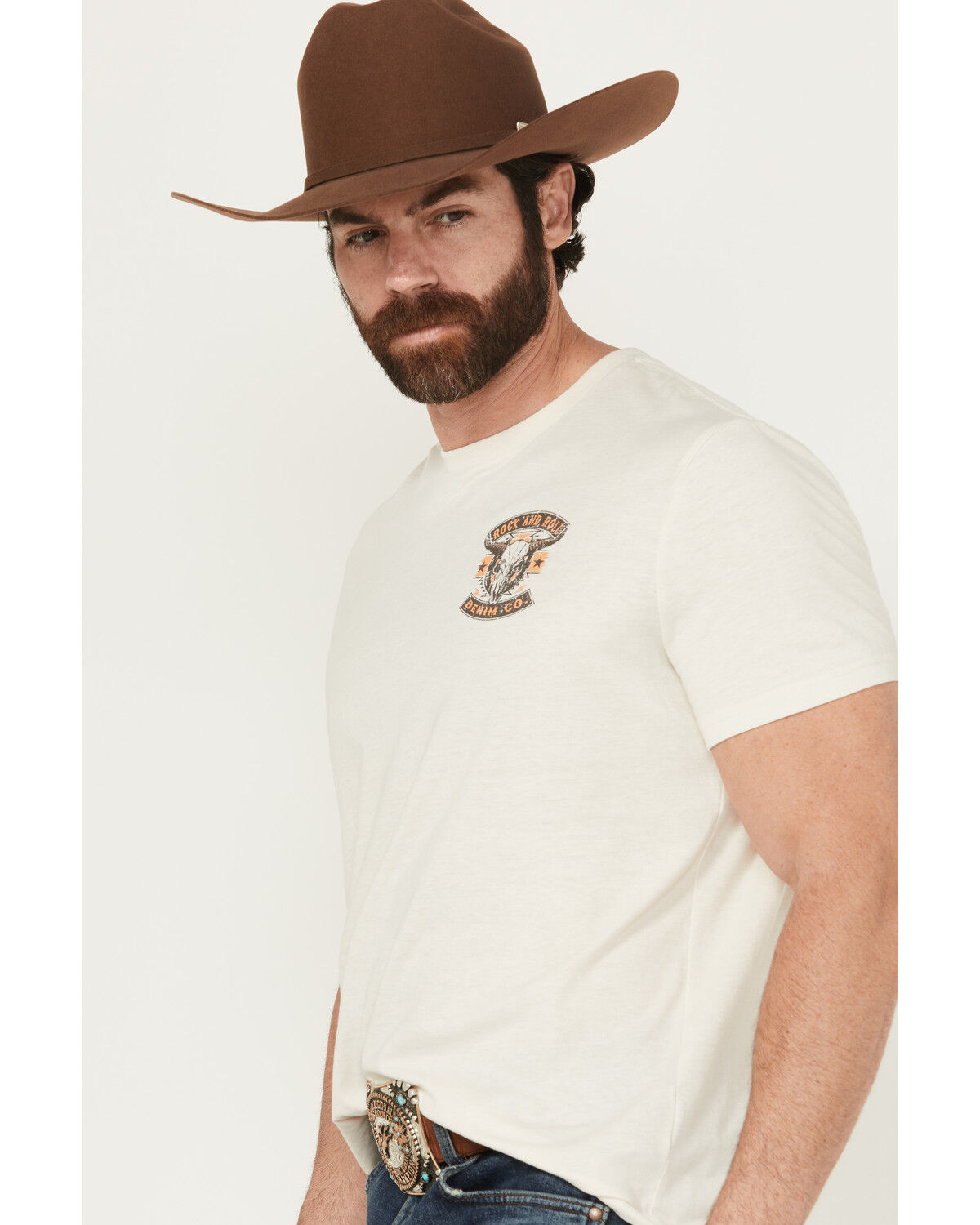 Image #3 - Rock & Roll Denim Men's Longhorn Skull Short Sleeve Graphic T-Shirt, Natural, hi-res