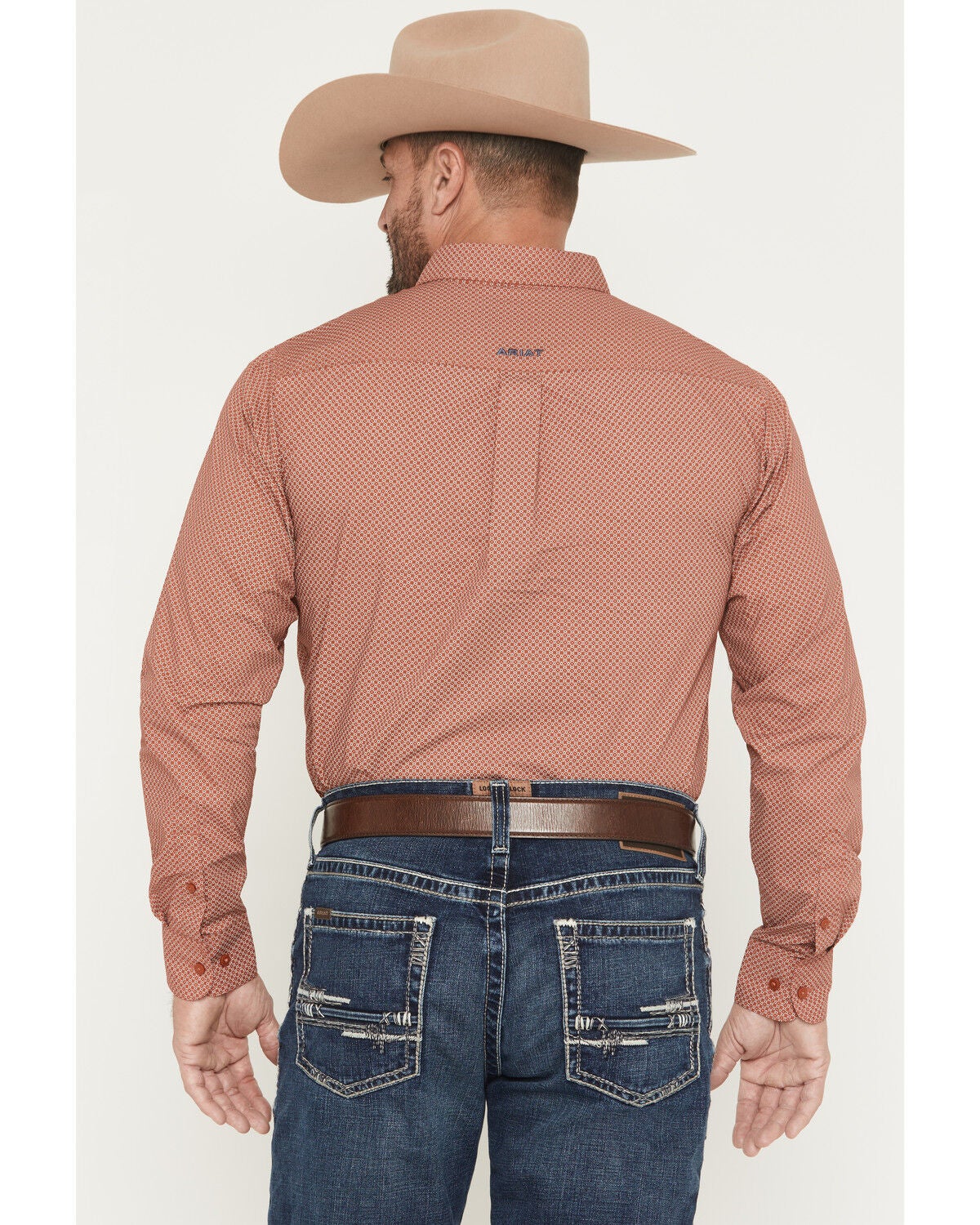 Image #4 - Ariat Men's Warren Geo Print Fitted Long Sleeve Button-Down Western Shirt, Rust Copper, hi-res