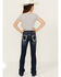 Shyanne Little Girls' Southwestern Floral Border Pocket Stretch Bootcut Denim Jeans , Blue, hi-res