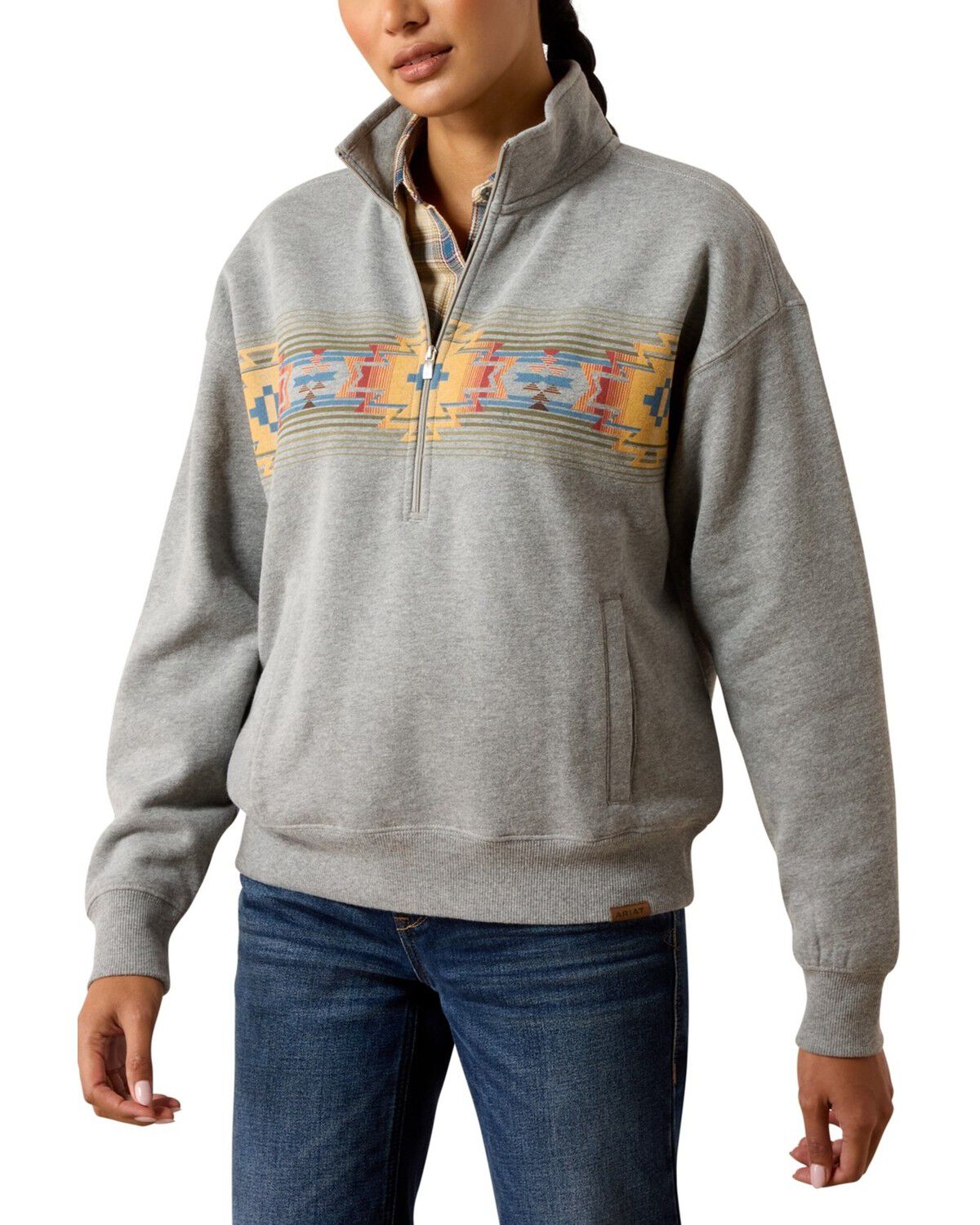 Image #1 - Ariat Women's Selena 1/2 Zip Pullover Sweatshirt, Grey, hi-res