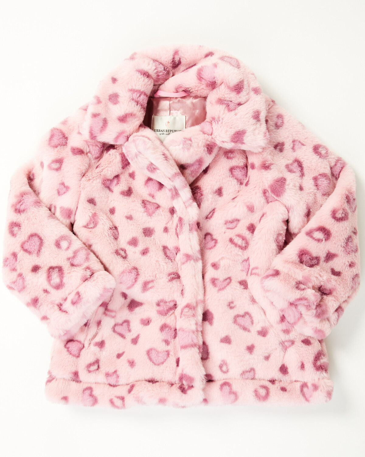 Image #1 - Urban Republic Toddler Girls' Jaguar Print Long Faux Fur Coat, Pink, hi-res