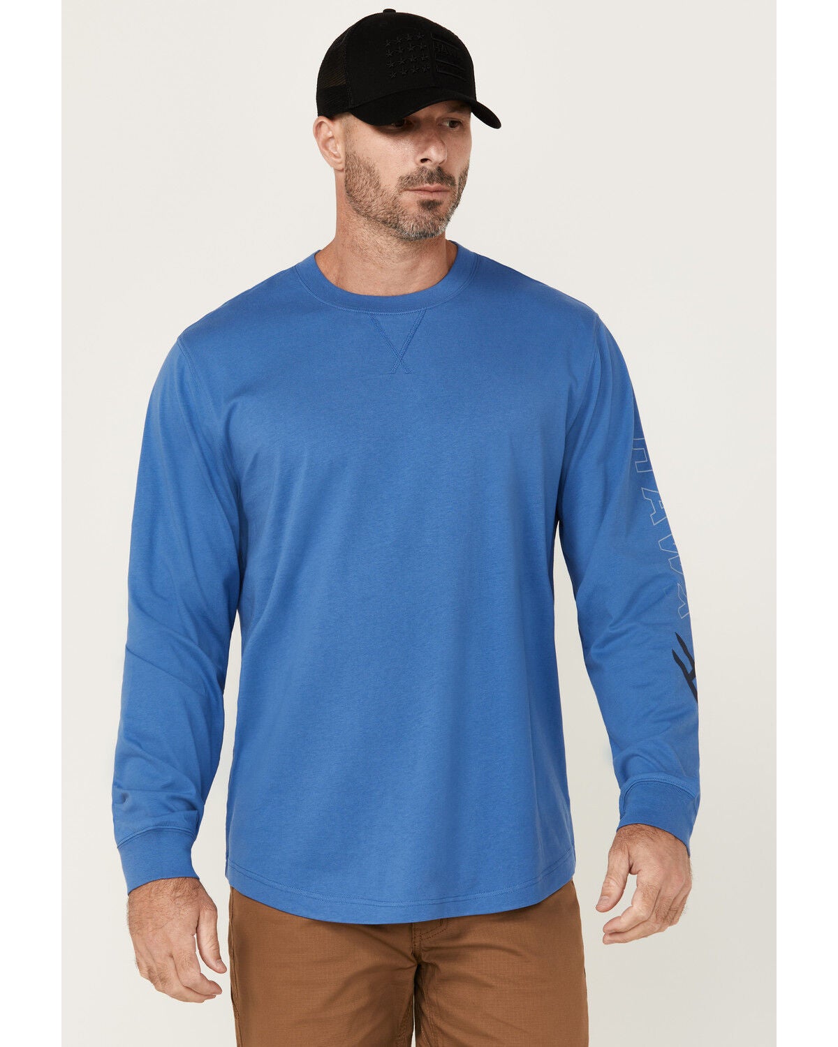 Image #1 - Hawx Men's Logo Long Sleeve Graphic Work T-Shirt, Bright Blue, hi-res