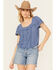 Image #1 - Jolt Women's Peasant Short Sleeve Button-Down Shirt, Navy, hi-res