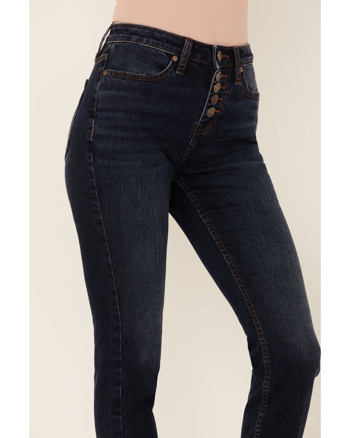 Shyanne Women's High Rise Fringe Hem Front Button Skinny Jeans