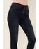 Image #2 - Shyanne Women's High Rise Fringe Hem Front Button Stretch Skinny Jeans, Dark Blue, hi-res