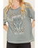 White Crow Women's Wild West Steer Head Skull Short Sleeve Graphic Tee, Teal, hi-res