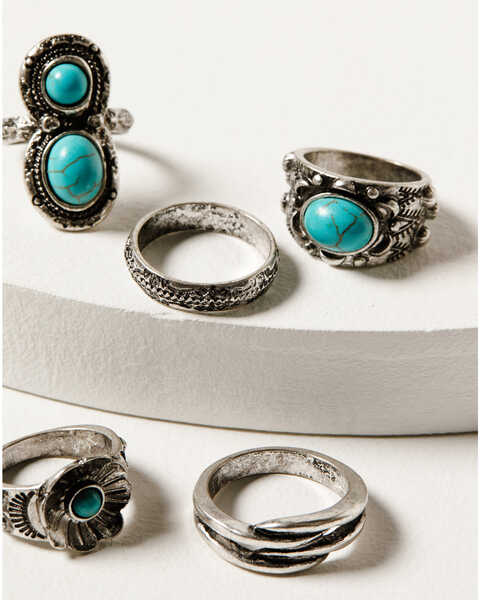 Image #3 - Shyanne Women's Desert Charm Turquoise Stone Ring Set - 5-Piece, Silver, hi-res
