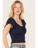Image #3 - Idyllwind Women's Pointe Flutter Sleeve Smocked Top, Steel Blue, hi-res