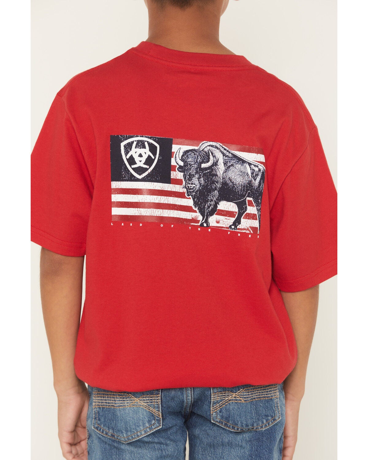 Image #4 - Ariat Boys' Boot Barn Exclusive Etched Bison Flag Short Sleeve Graphic T-Shirt, Red, hi-res