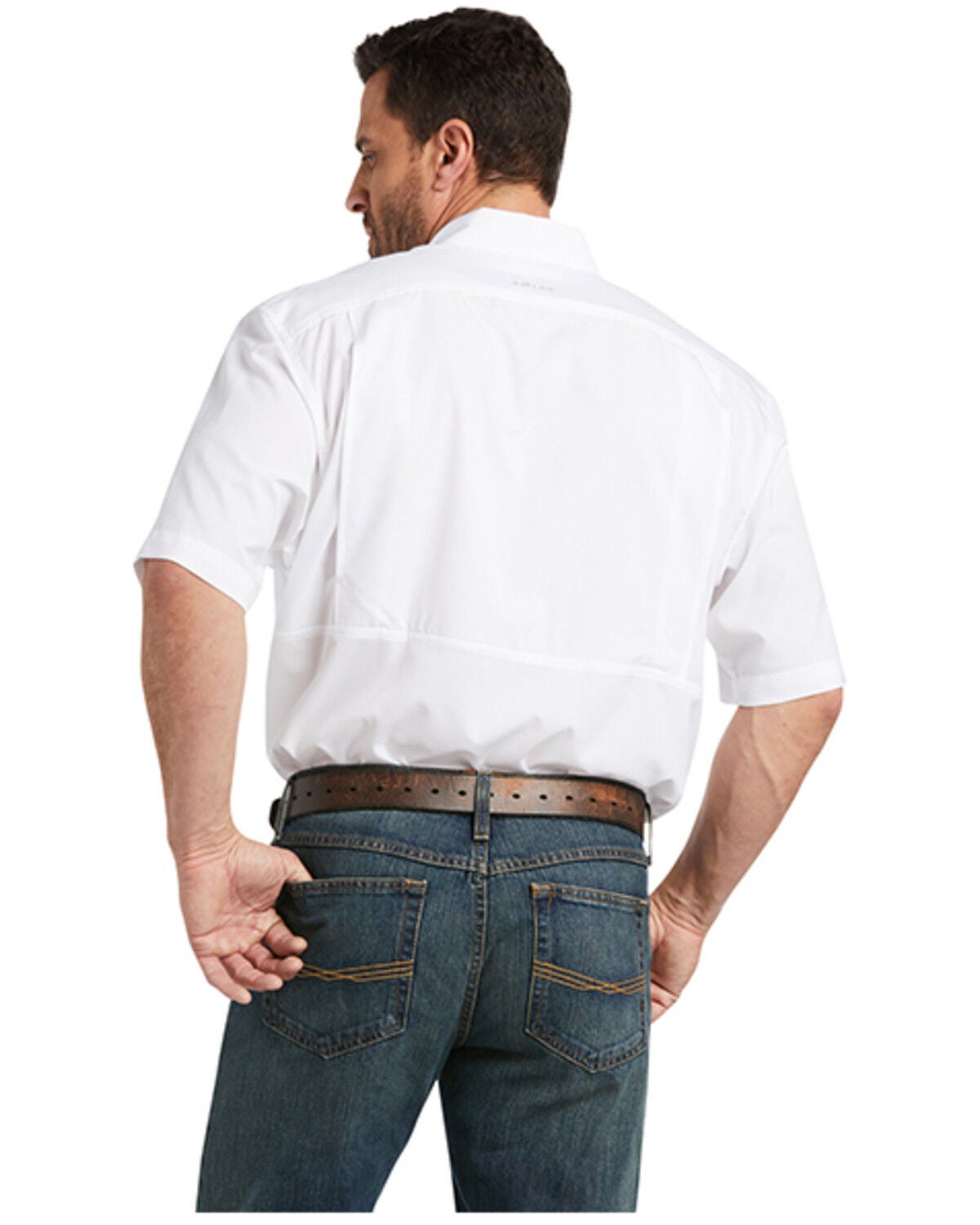 Image #2 - Ariat Men's Solid White Tek Short Sleeve Button-Down Western Shirt - Tall, White, hi-res