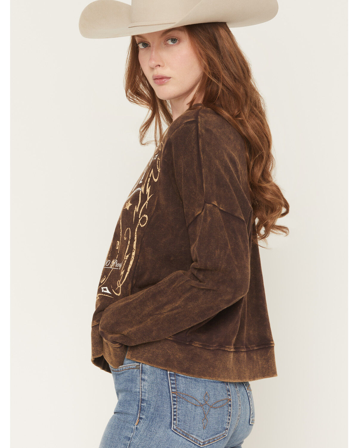 Image #2 - Rock & Roll Denim Women's Wild West Whiskey Pullover Sweatshirt, Brown, hi-res