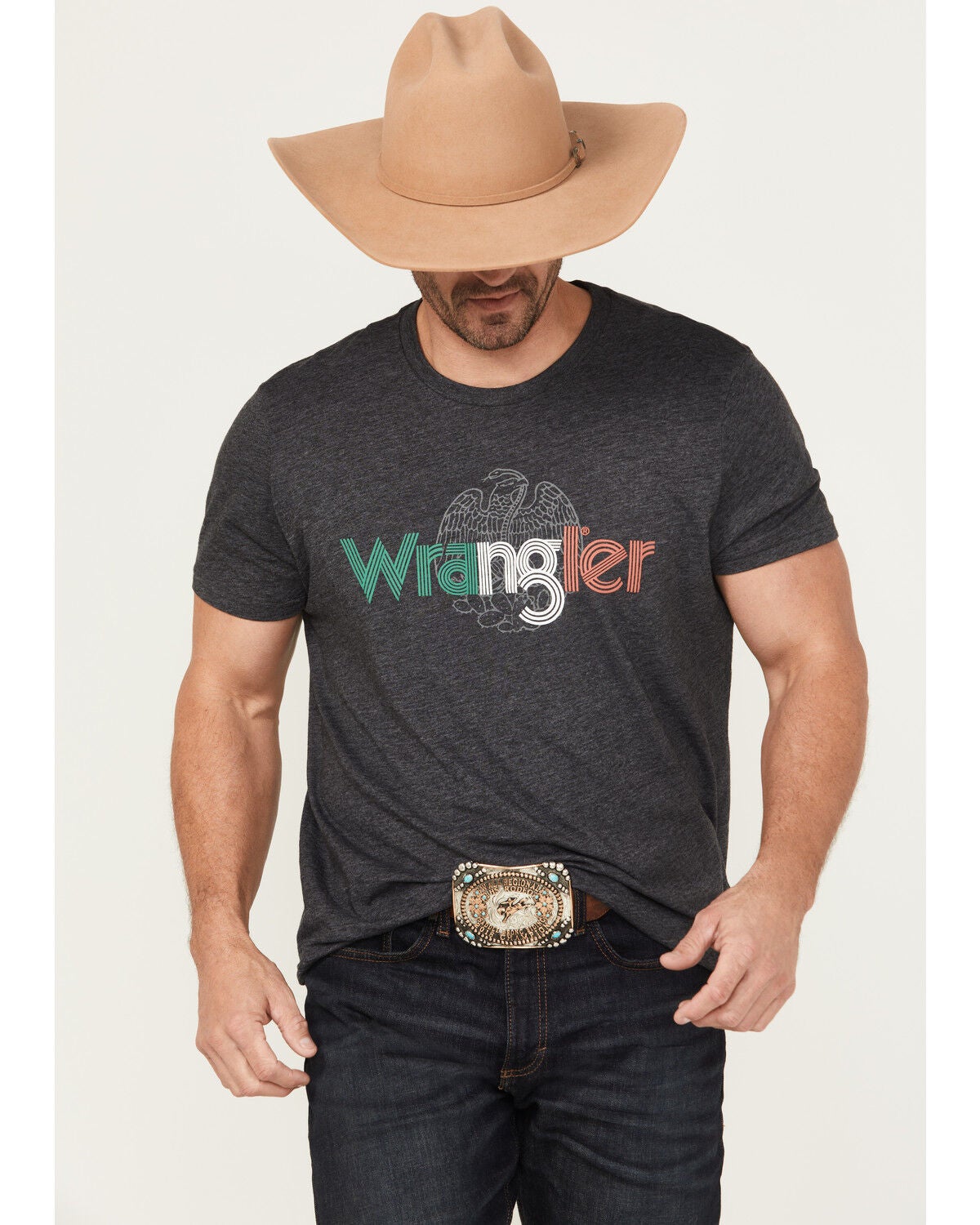 Wrangler Men's Mexico Logo Short Sleeve Graphic T-Shirt, Charcoal, hi-res
