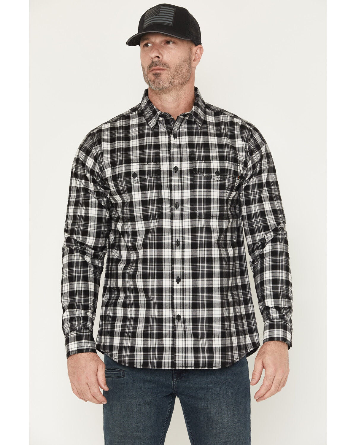 Image #1 - Hawx Men's Pike Plaid Print Long Sleeve Button-Down Flannel Shirt, Charcoal, hi-res
