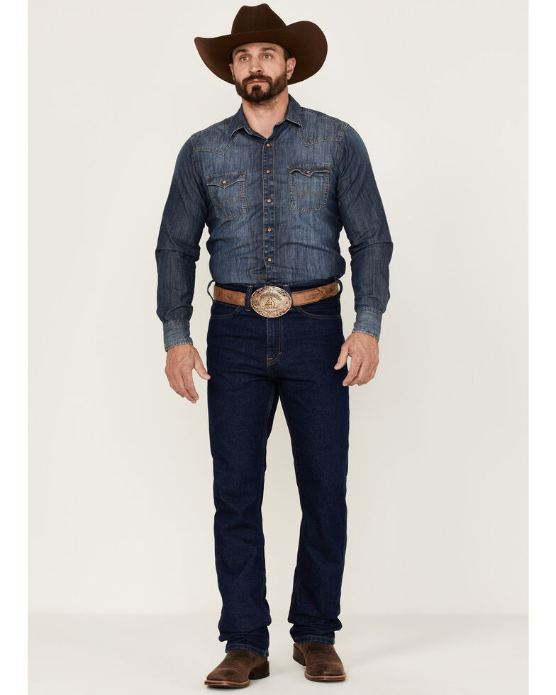 Blue Ranchwear Men's Bucking Horse Dark Wash Rigid Slim Straight Jeans , Dark Wash, hi-res