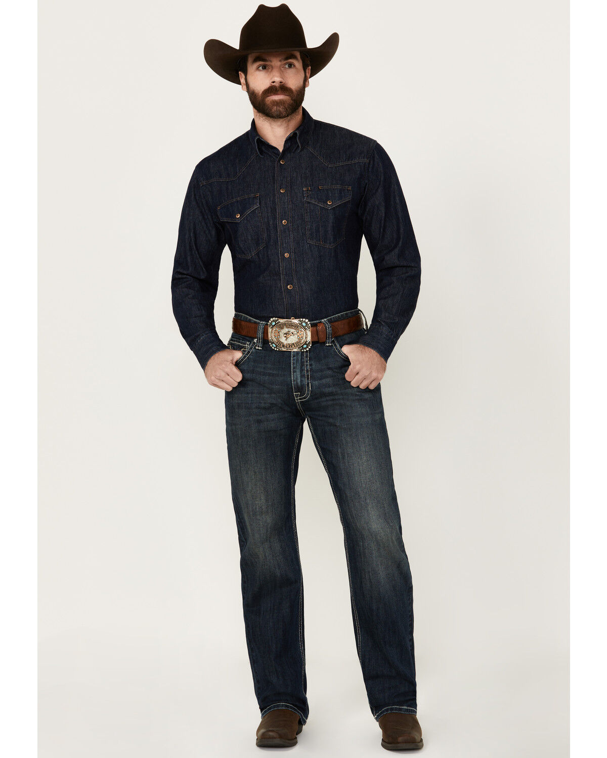 Image #1 - Rock & Roll Denim Men's Double Barrel Medium Wash Relaxed Bootcut Stretch Denim Jeans, Medium Wash, hi-res