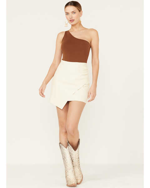 Sadie & Sage Women's Megan Ecru Faux Leather Mini Skirt, Ivory, hi-res