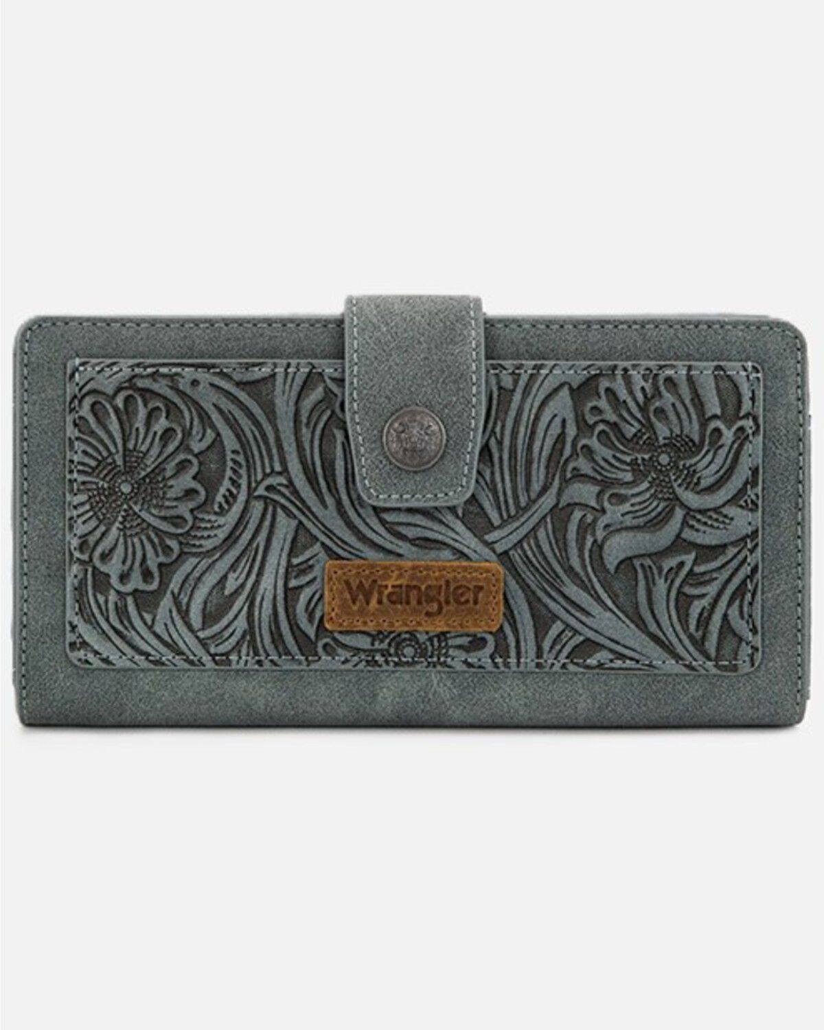 Image #1 - Wrangler Women's Floral Tooled Wallet, Blue, hi-res
