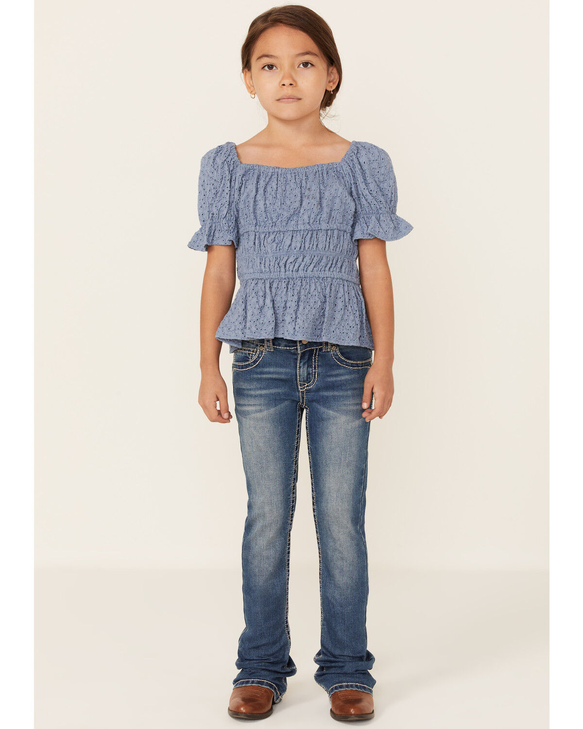 Image #1 - Shyanne Girls' Floral & Swirl Bootcut Jeans, Blue, hi-res