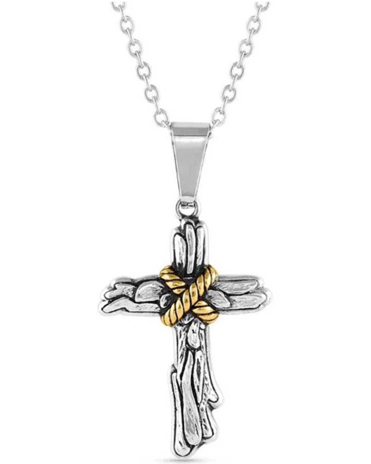 Montana Silversmiths Men's Rugged Faith Cross Necklace, Silver, hi-res