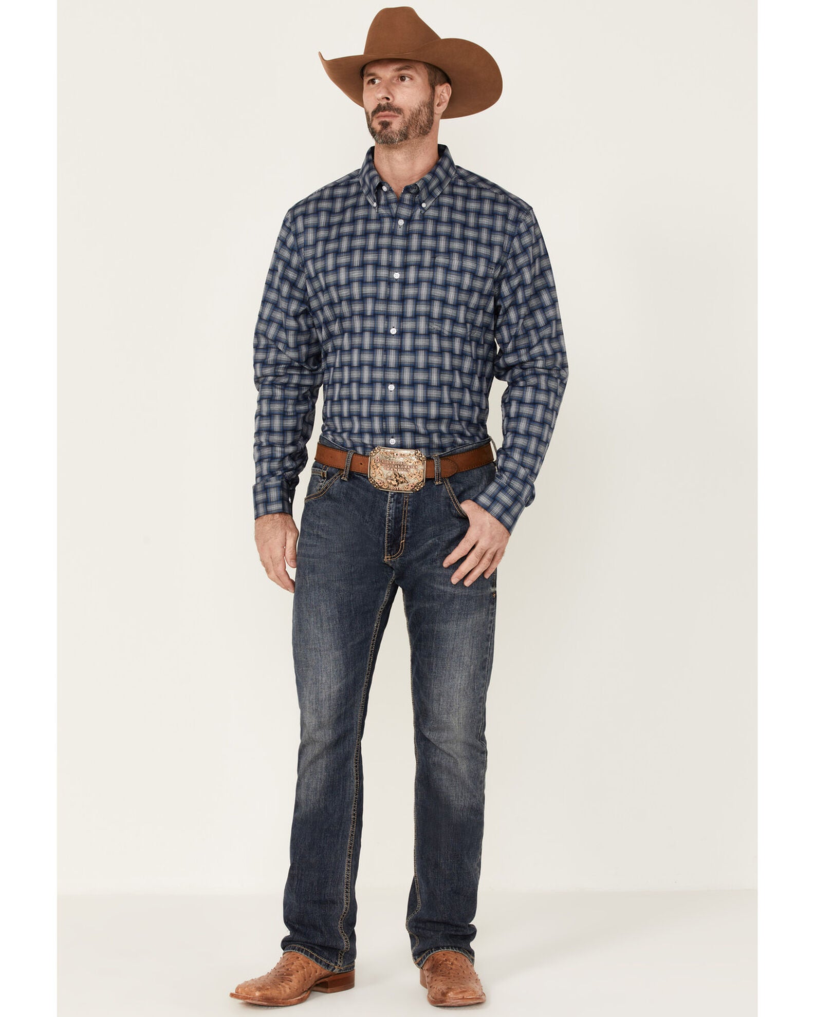 Cody James Core Men's Wicker Small Plaid Long Sleeve Button Down ...