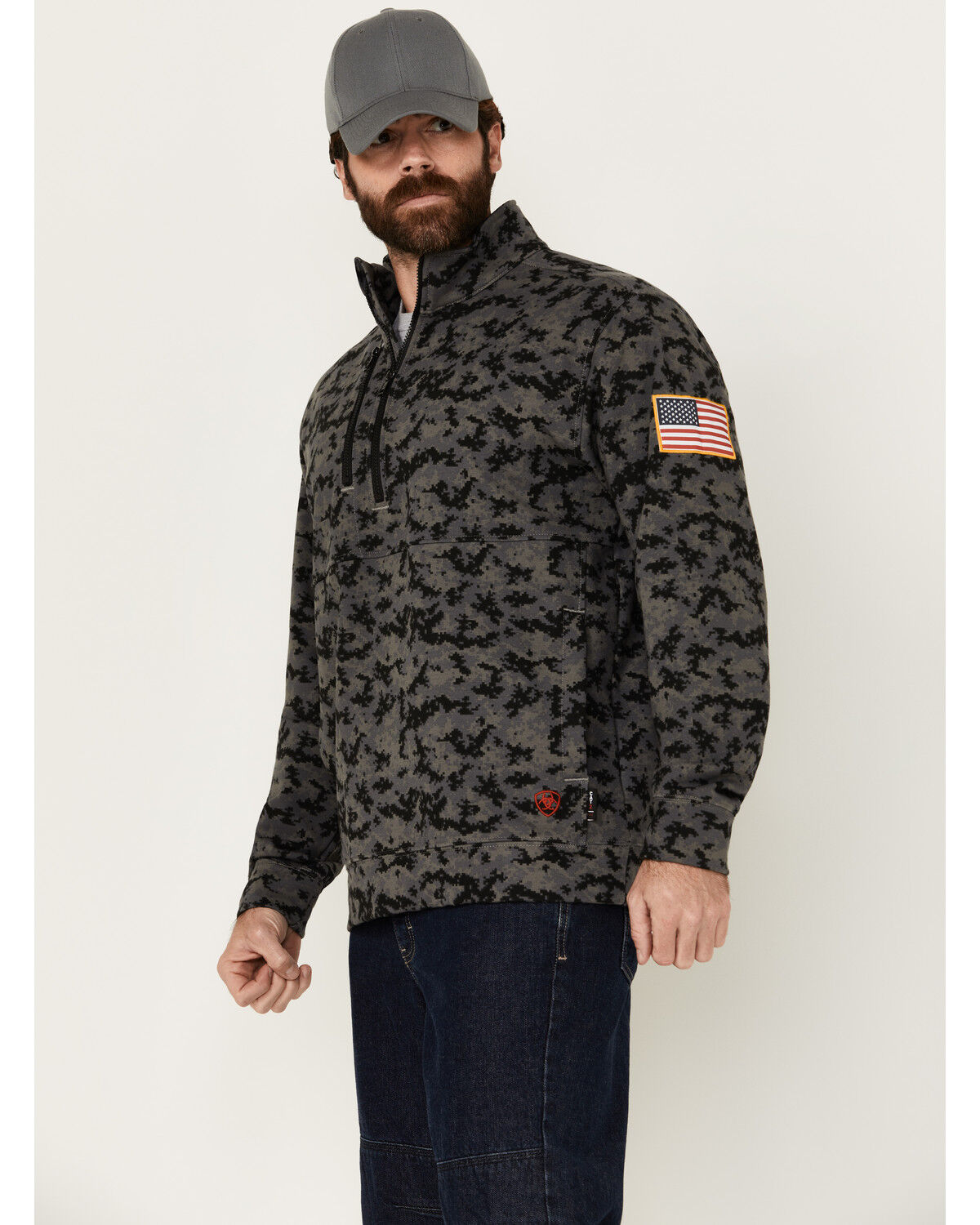 Image #2 - Ariat Men's FR Durastrech Fleece Camo Print 1/2 Zip-Up Pullover, Multi, hi-res