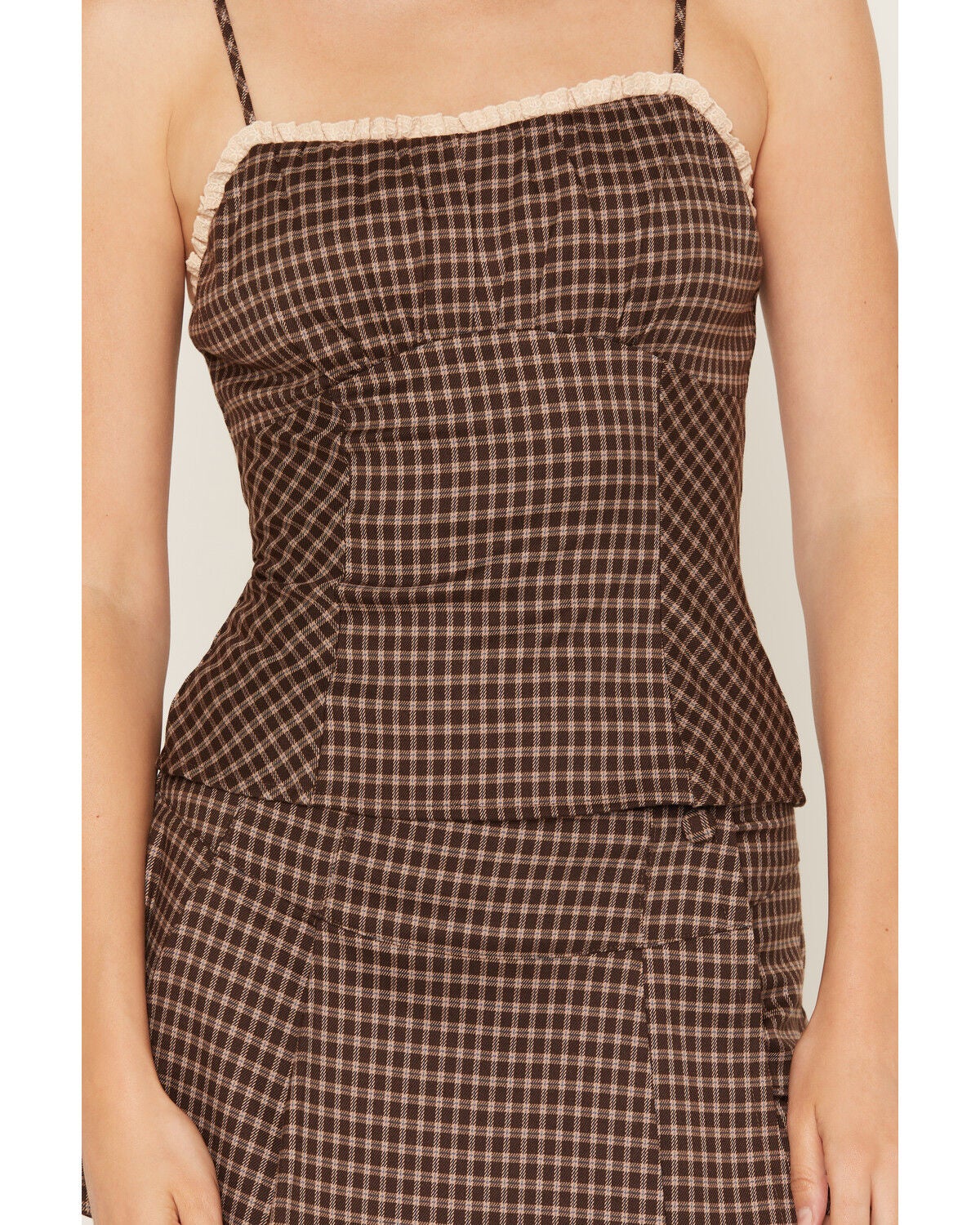 Image #3 - Cleo + Wolf Women's Plaid Print Tank Top, Brown, hi-res