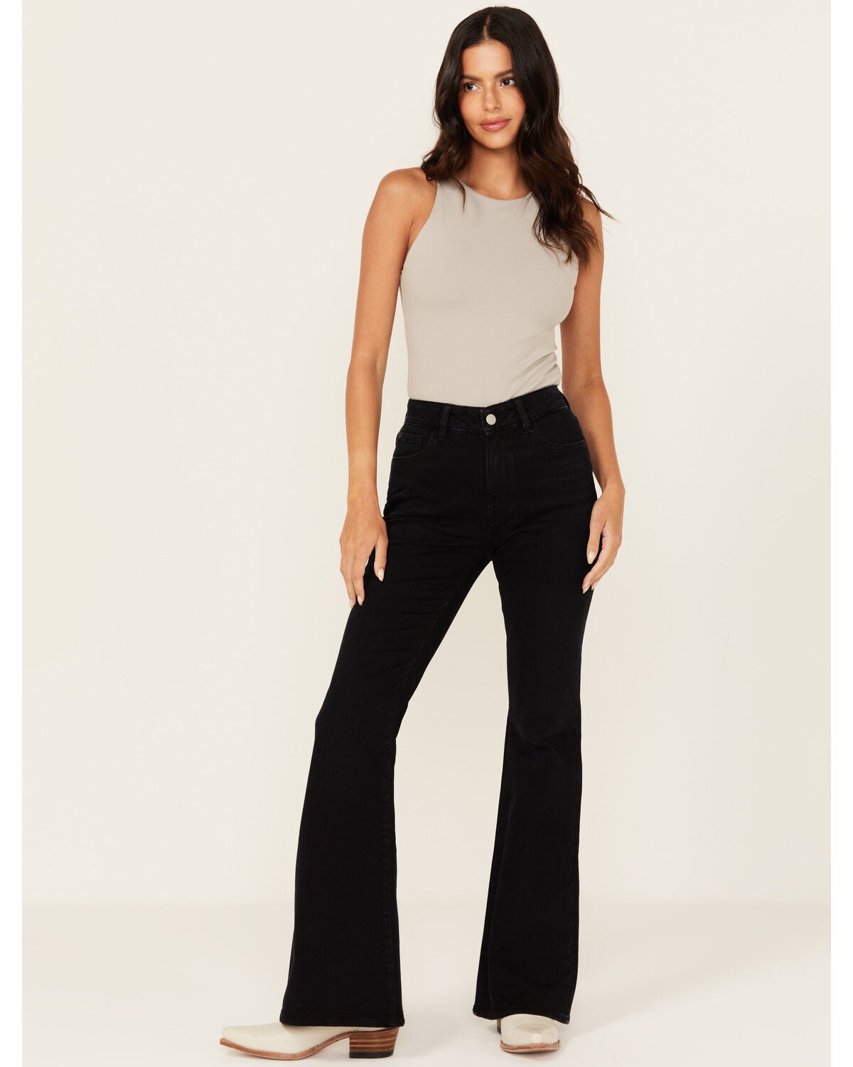 Warp + Weft Women's Mia Dark Wash High Rise Flare Stretch Denim Jeans, Dark Wash, hi-res