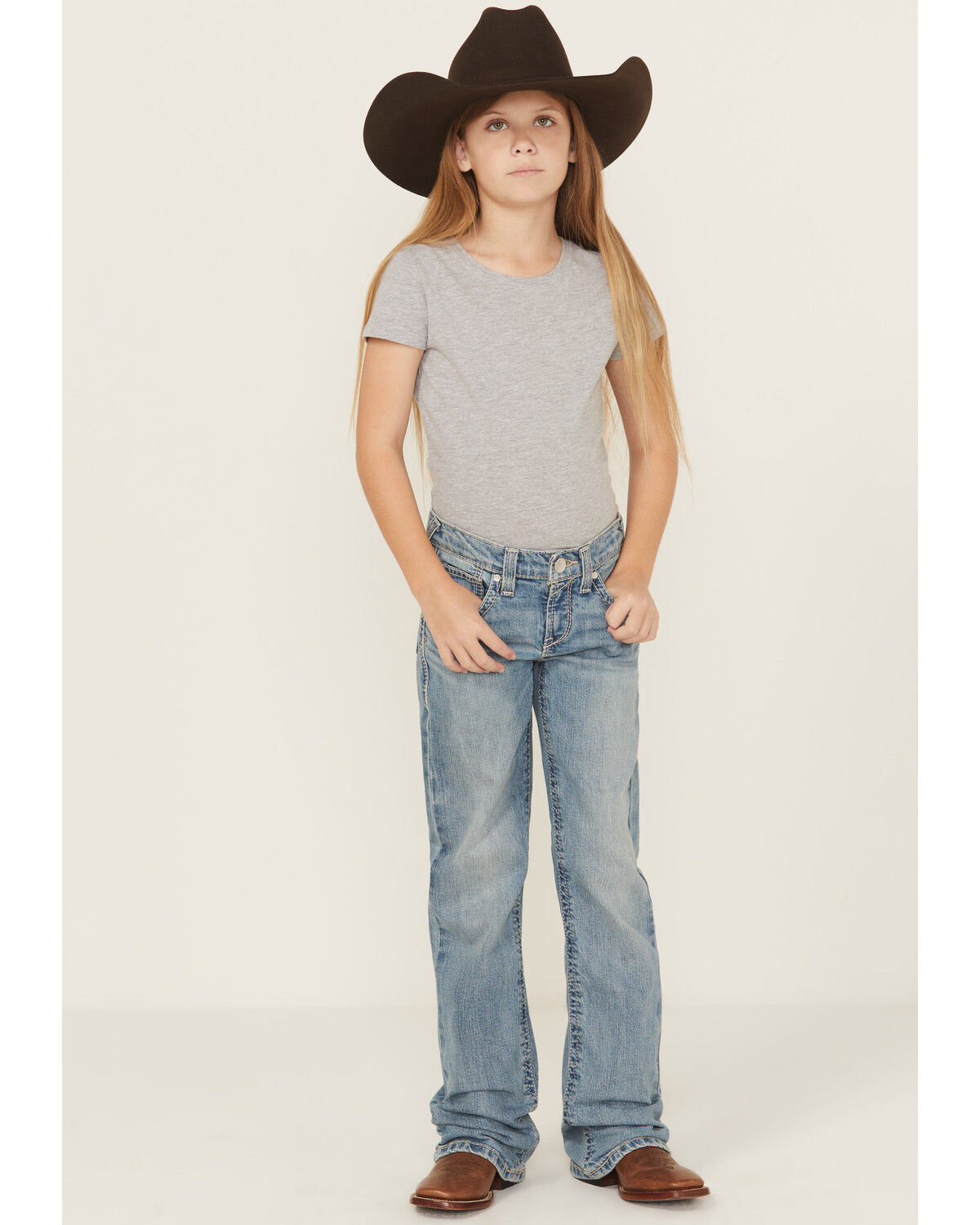 Image #1 - Ariat Girls' Amora Medium Wash Bootcut Denim Jeans, Blue, hi-res