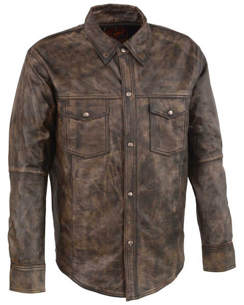 Image #1 - Milwaukee Leather Men's Distressed Brown Light Leather Snap Front Shirt - 4X, Black/tan, hi-res