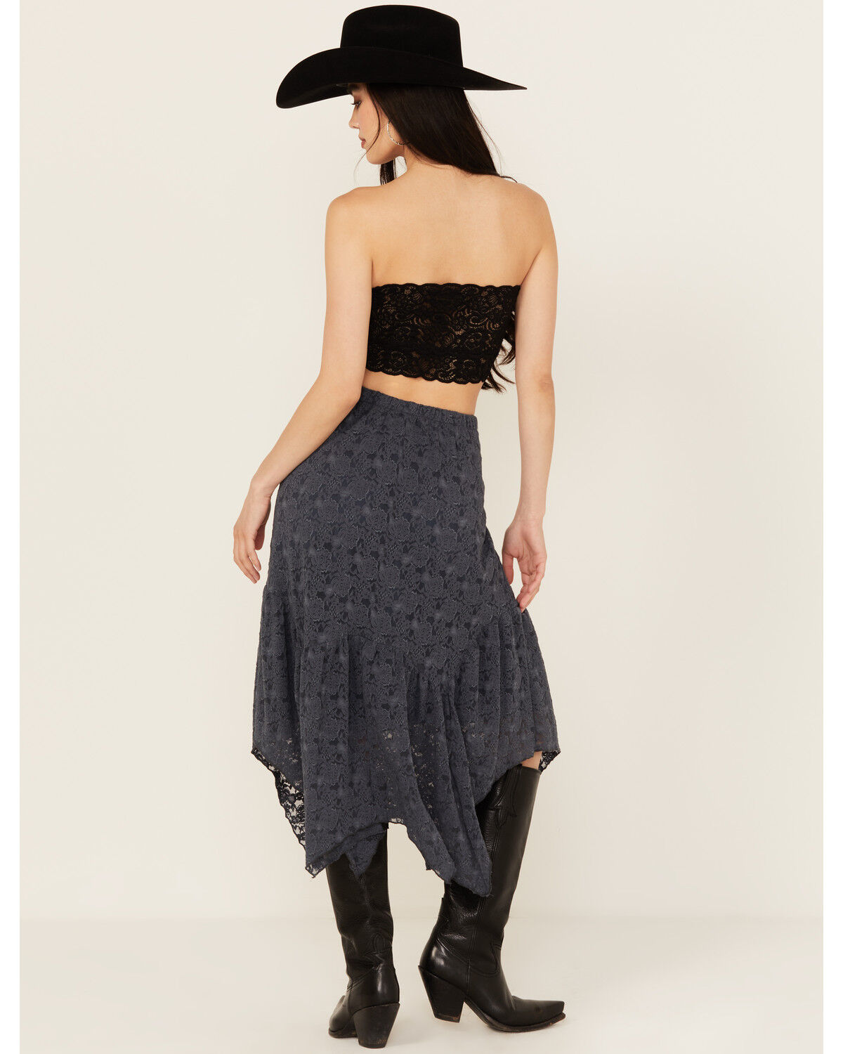 Image #3 - Originality Women's Handkerchief Hem Lace Midi Skirt, Navy, hi-res