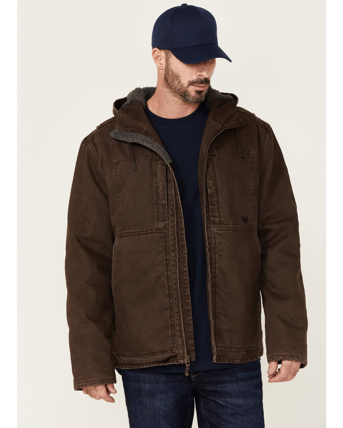 Hawx Men's Brown Castile Weathered Duck Hooded Zip-Front Insulated Work Jacket, Brown, hi-res