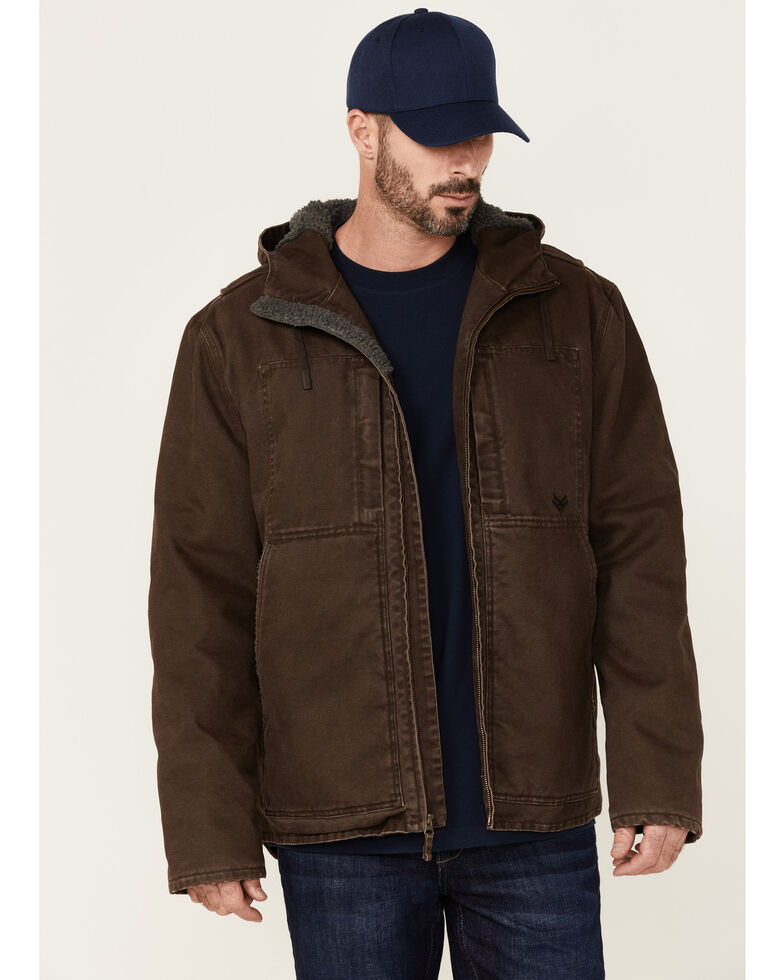 Hawx Men's Brown Castile Weathered Duck Hooded Zip-Front Insulated Work Jacket , Brown, hi-res