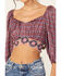Image #3 - Beyond The Radar Women's Border Print Tie Back Top, Purple, hi-res