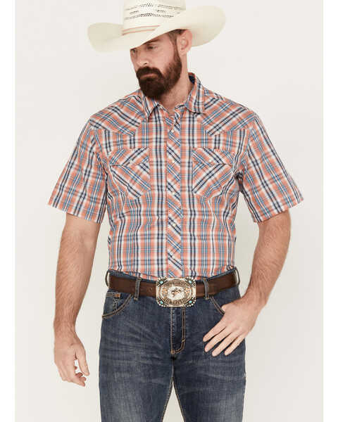 Image #1 - Wrangler Men's Fashion Plaid Print Short Sleeve Snap Western Shirt, Blue, hi-res