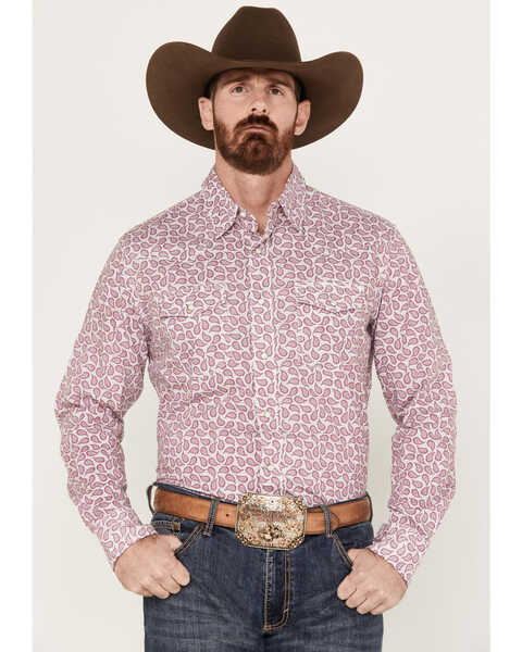 Image #1 - Wrangler 20x Men's Paisley Print Long Sleeve Pearl Snap Western Competition Shirt, Pink, hi-res