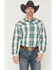 Image #1 - Stetson Men's Dobby Plaid Print Long Sleeve Snap Western Shirt, Blue, hi-res